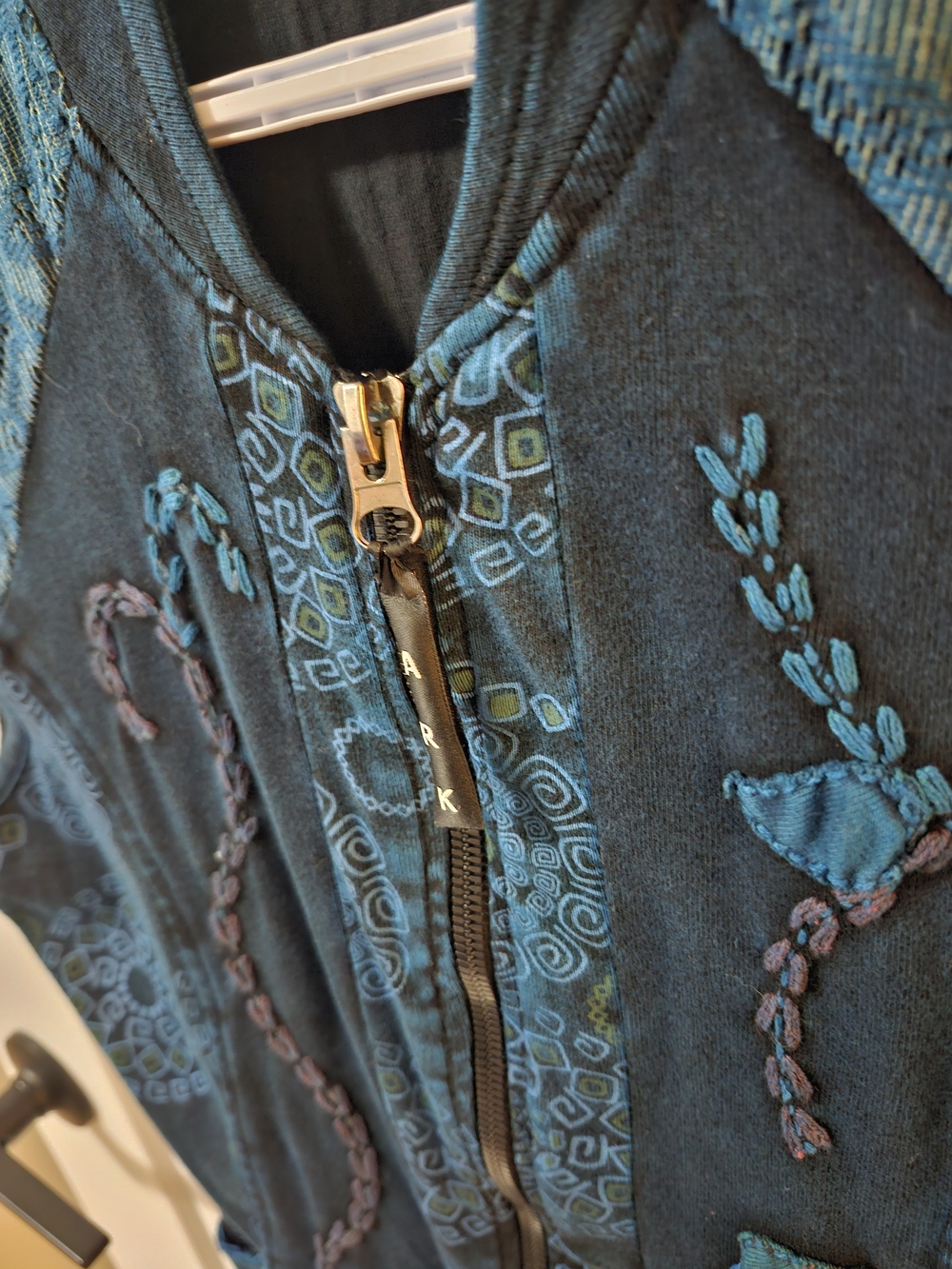 Dark Teal Hippie Boho Embroidered Zip-Up Vest by Ark Imports - Picture 10 of 11
